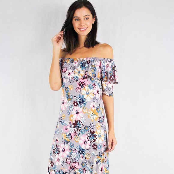 Floral Off-Shoulder High-Low Dress - Picture 2 of 5